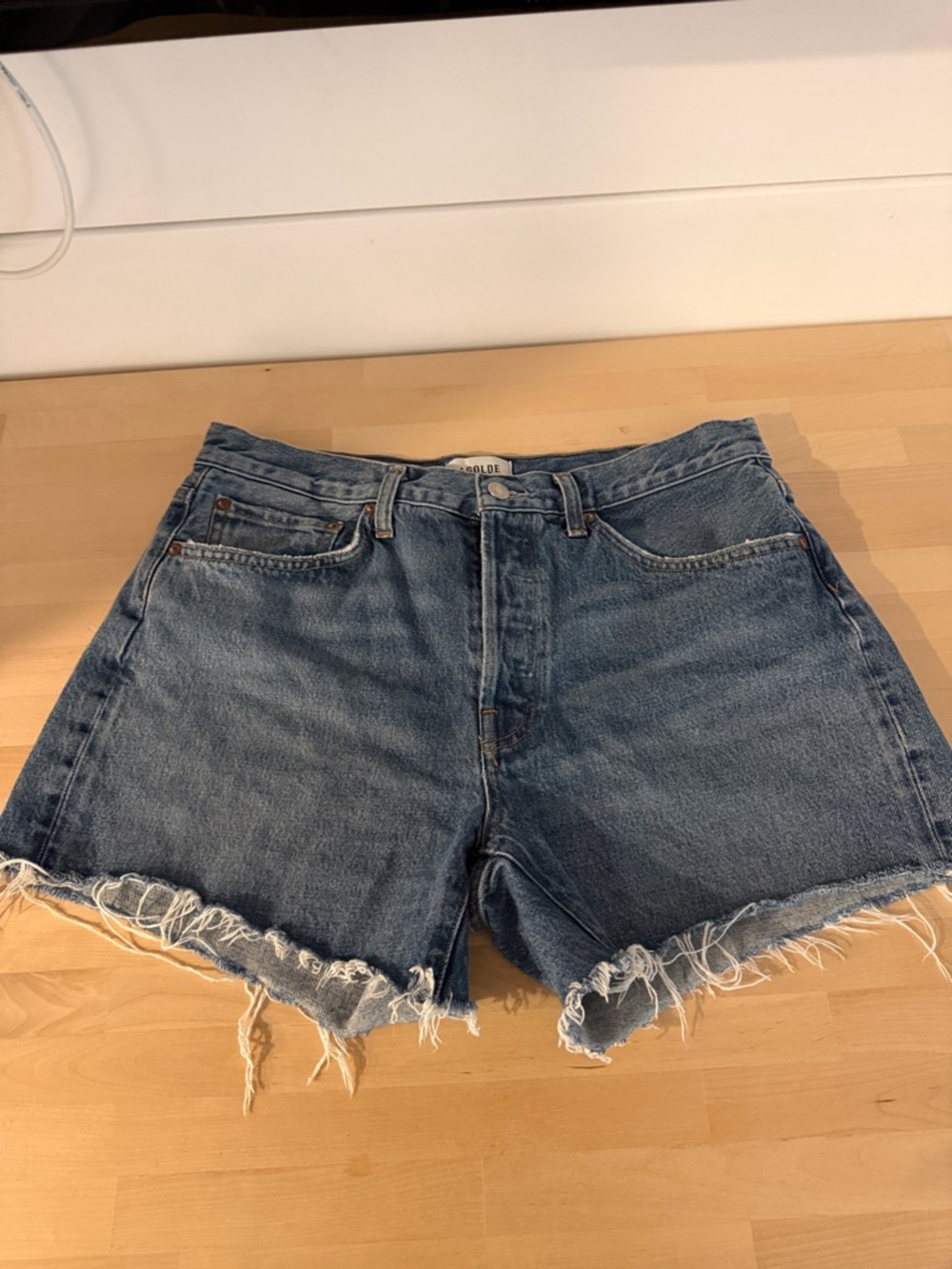 Agolde Raw-Hem Vintage Blue Denim Shorts